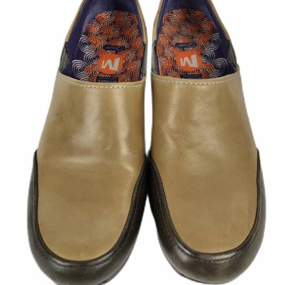 Merrell Entice Espresso Ortholite Beige Leather Loafers Size 7.5
